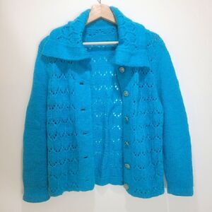 Handknit Turquise Cardigan Sweater 